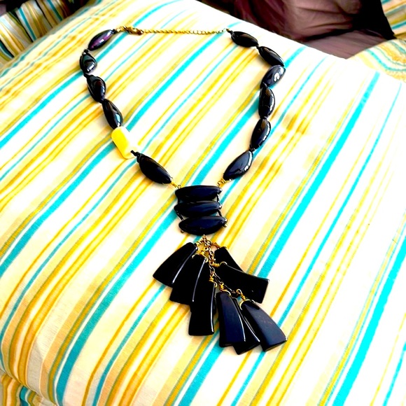 Chico's Jewelry - Vintage Chicos black long necklace with nuts and brass wrapped pieces of bone